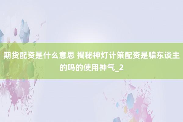期货配资是什么意思 揭秘神灯计策配资是骗东谈主的吗的使用神气_2
